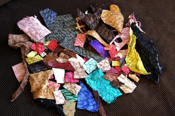 Leather Remnants Scrap Pack (SMALL) - Exotic Fish Leather Recycled for Pouches, Purses, Fashion Accessories, Trims, Easy to Sew