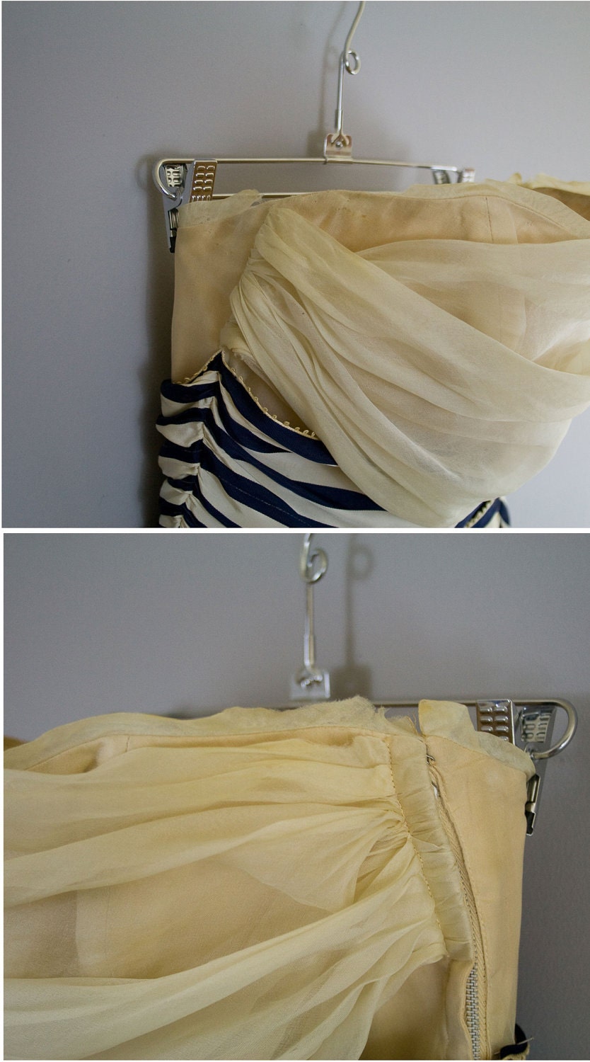 RESERVED vintage 50s prom dress // 1950s cream gown with striped bow