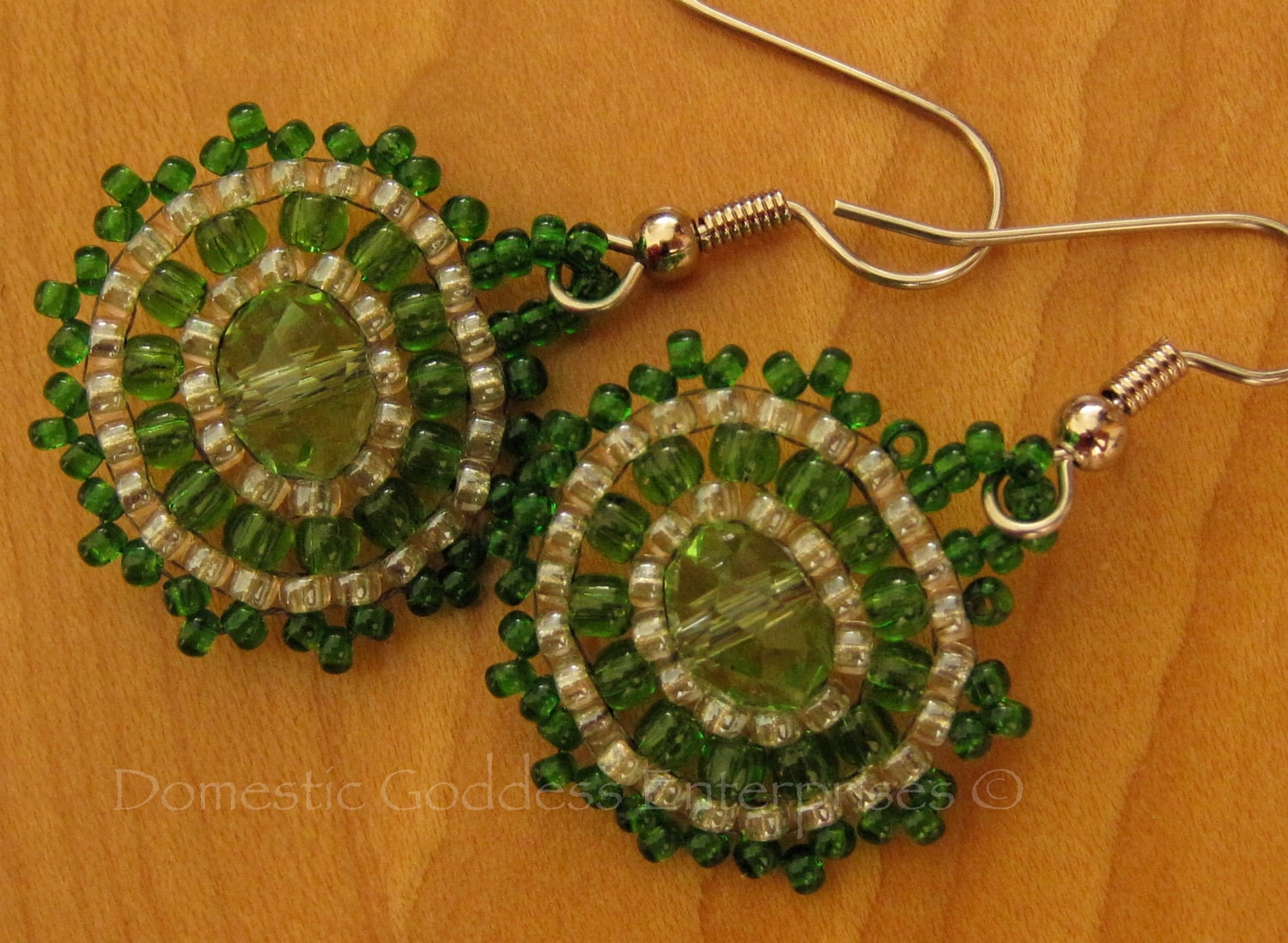 SALE Green Crystal and Seed Bead Earrings