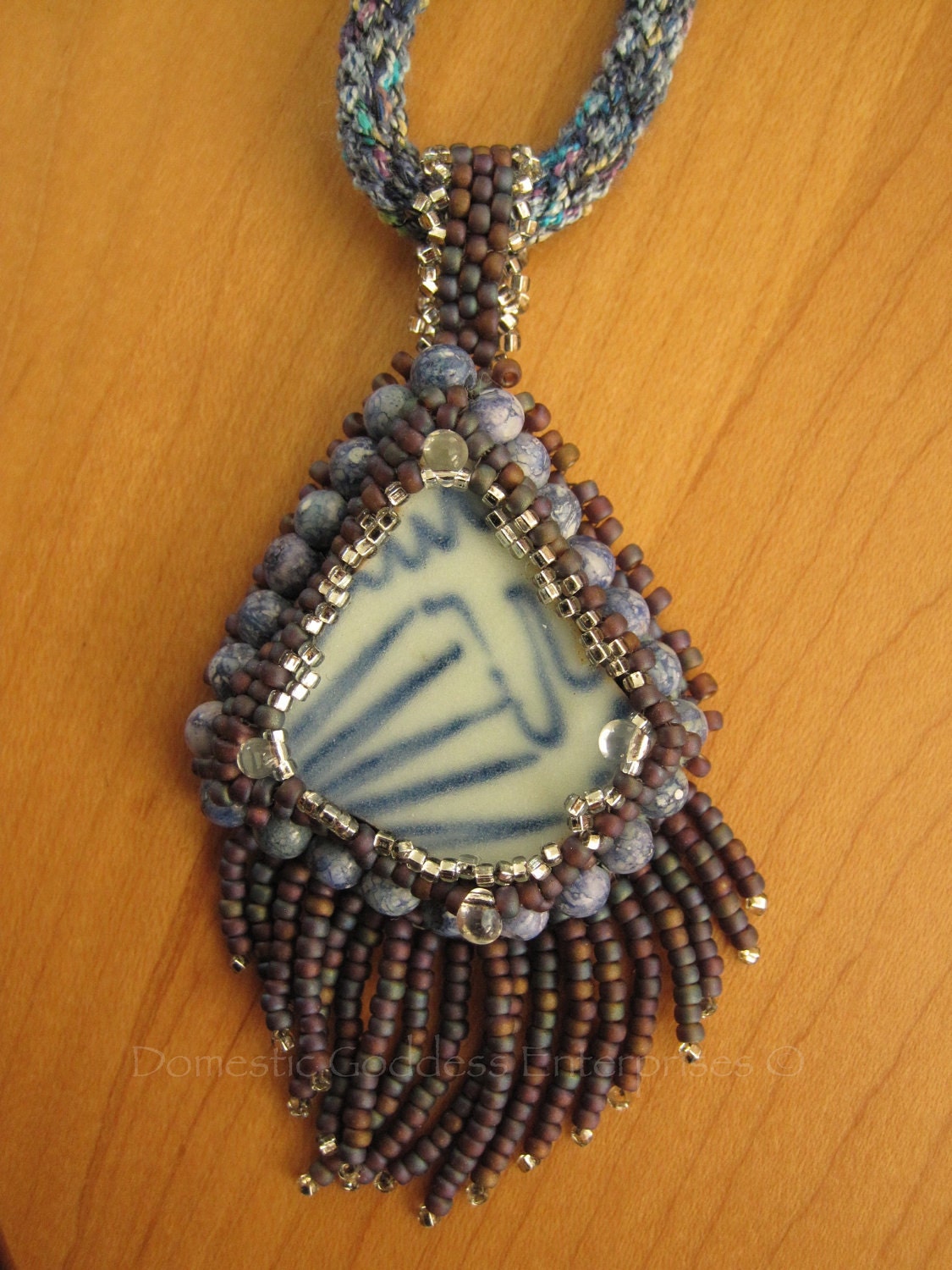 SALE Bead Bezeled Pottery Fragment Pendant and Necklace