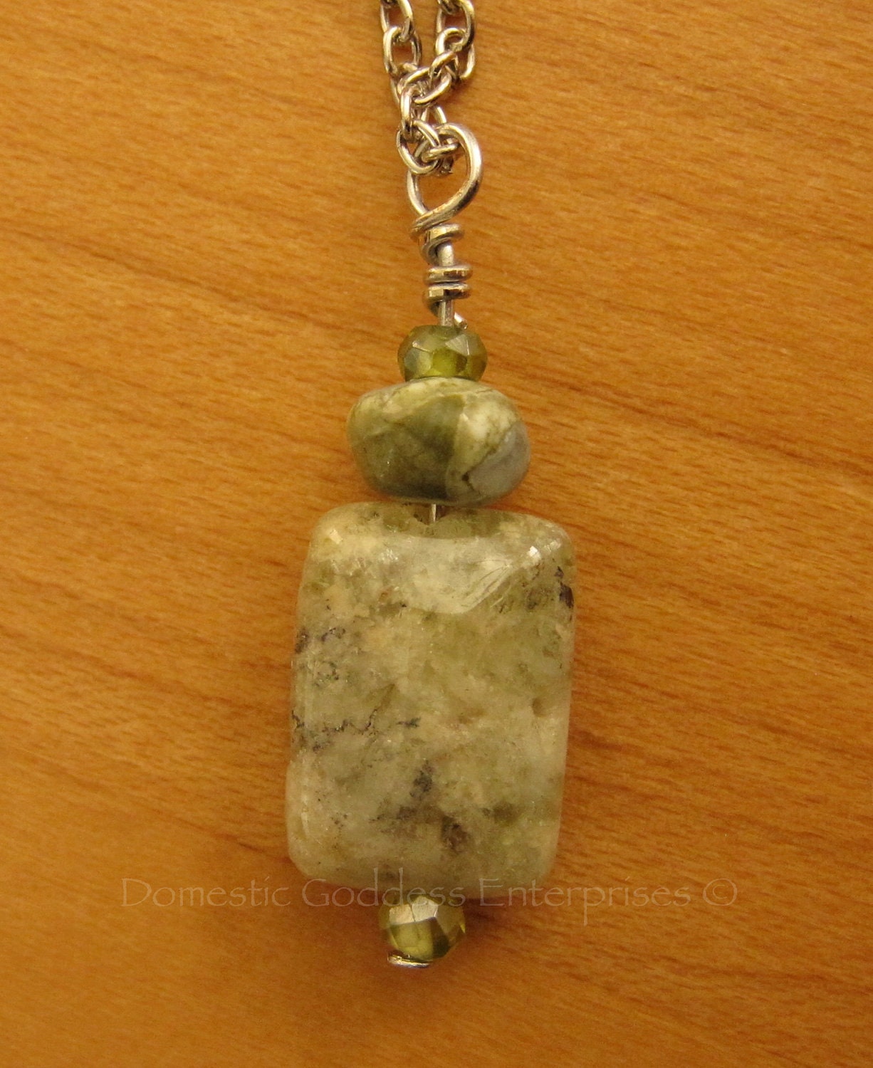 Pale Green Pillow Agate Charm Necklace