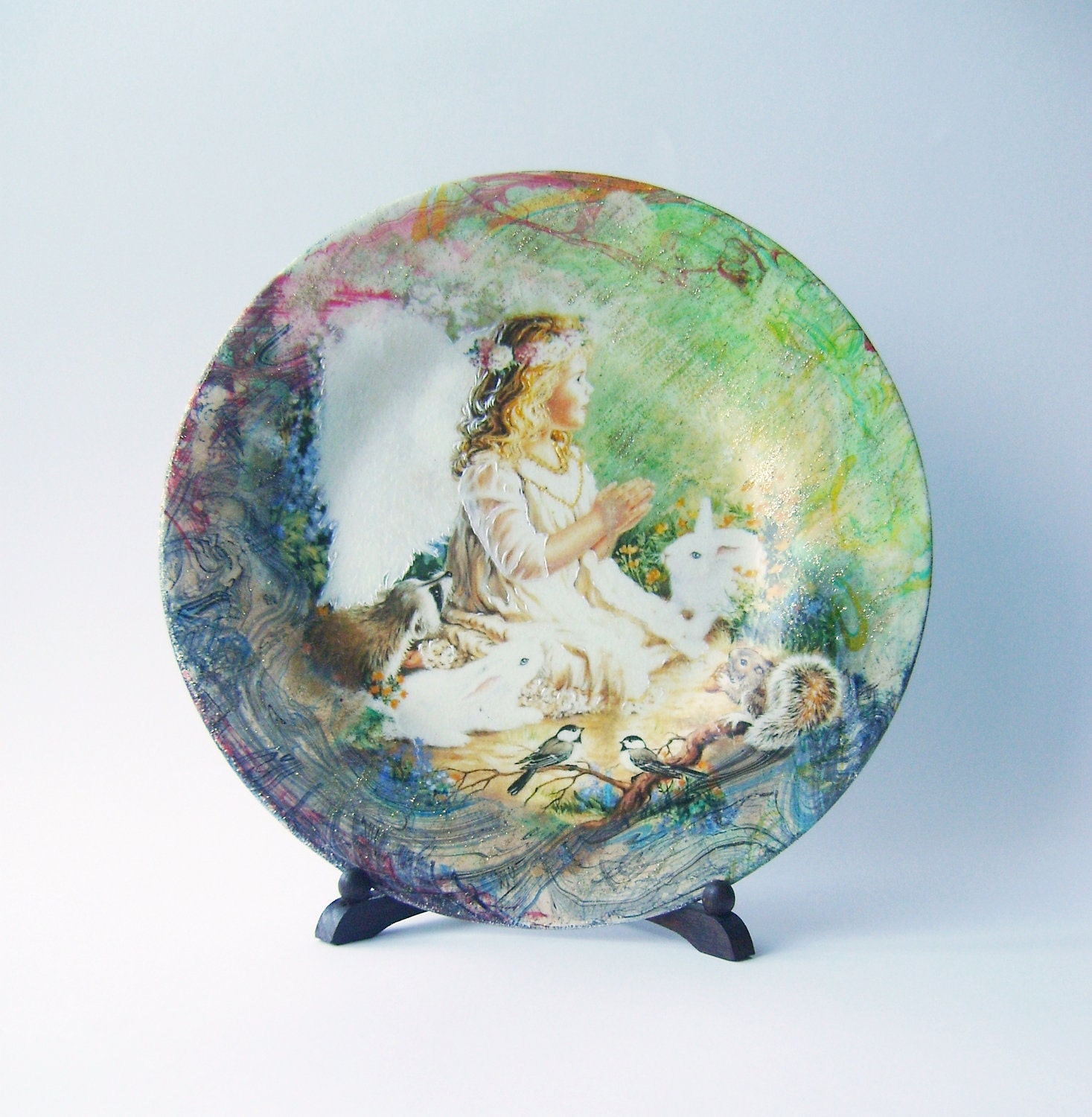 Woodland Fairy Decorative Decoupage Glass Plate gift for women