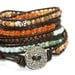 Carnelian FIVE wrap bracelet, Artisan pewter button, Butterfly charm.