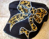 BLaCk CaDeT HaT/CaP---CrYsTaL RhInEsToNe LeOpArD BoW