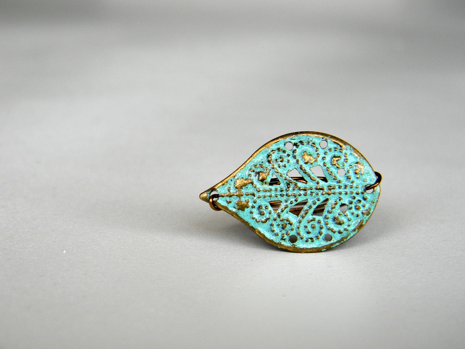 The Robin: Light Blue Leaf & Bronze Wire Ring