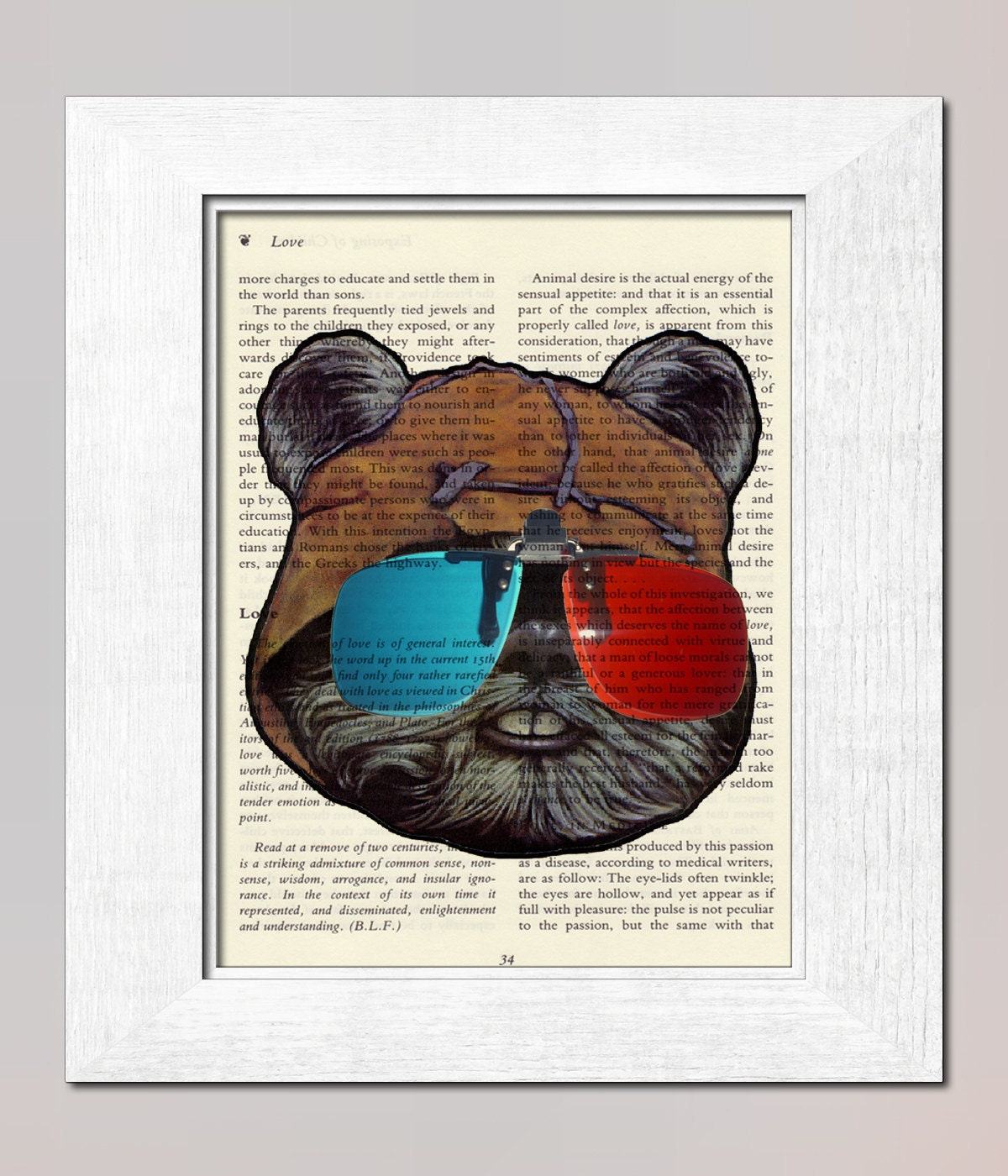 Wicket Warrick the brave young Ewok PRINT Star Wars movie print on salvaged vintage page book art poster, kids room wall