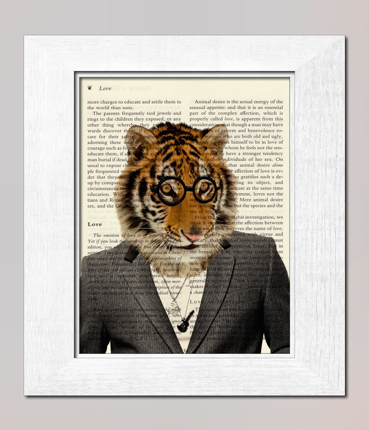 Lord Tiger wearing glasses at the men's club Illustration on salvaged vintage page book art print