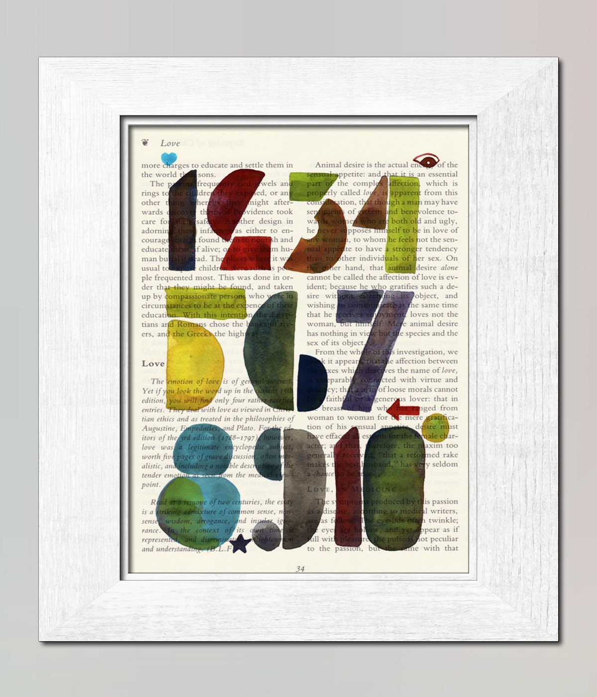Numbers Children dorm decor back to school 1 2 3 4 5 6 7 8 9 10 wall art PRINT on salvaged page book, art print painting