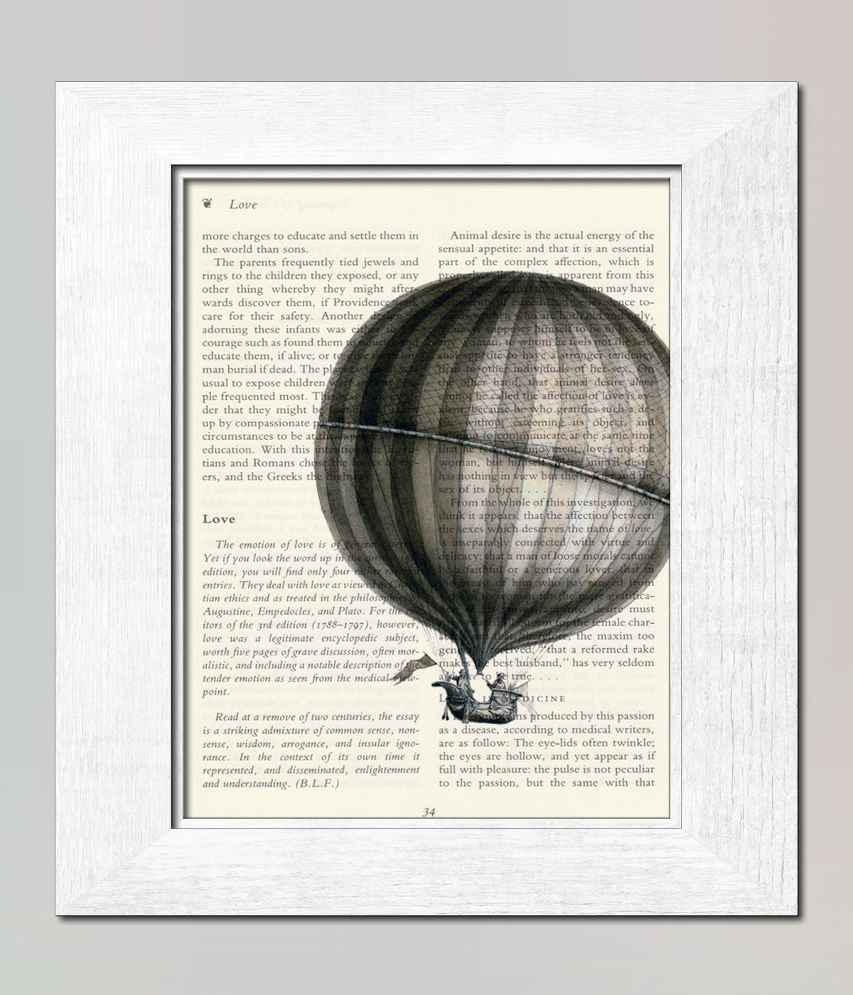 Under 20 Children Decor, Hot Air french BALLOON Voyage - room decor wall art, Transportation eco Print over salvaged book page