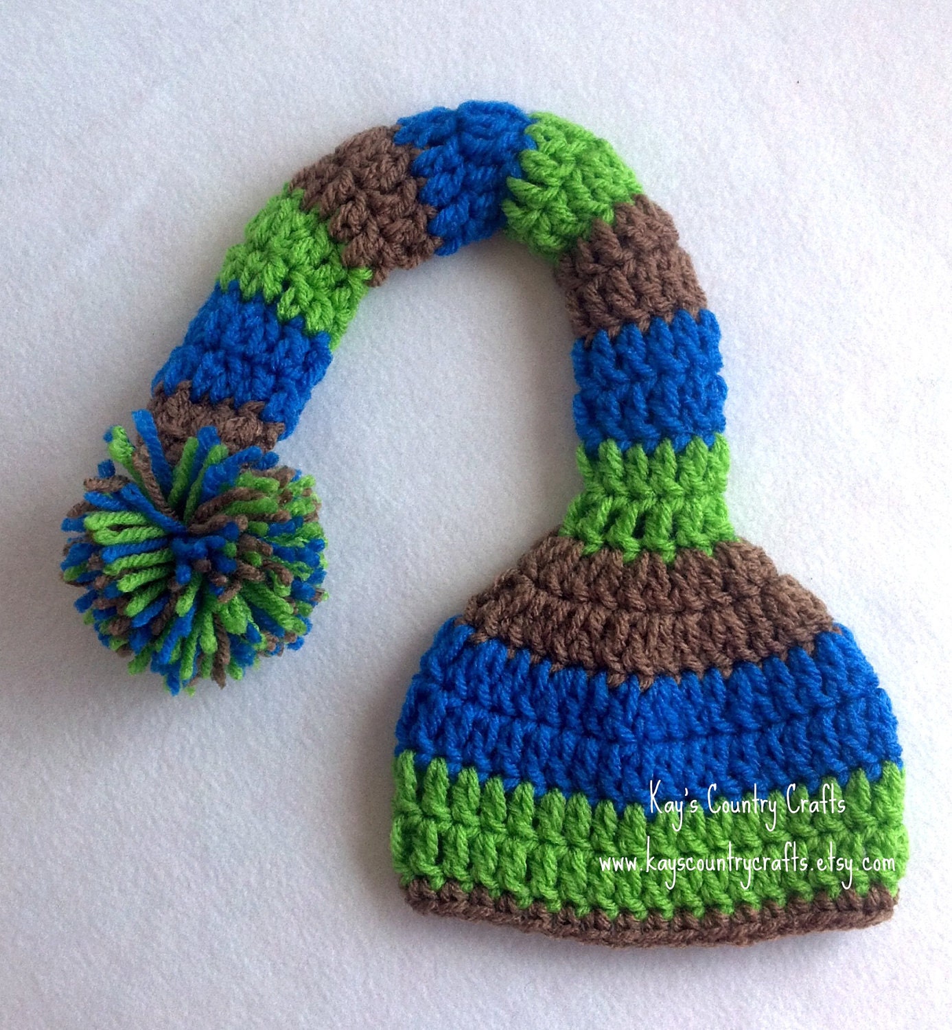 SALE :Baby Hat Pom Pom Beanie Infant Crochet Baby Photo Photography Prop Newborn Hat Winter Hat Blue Green Brown Pixie Elf