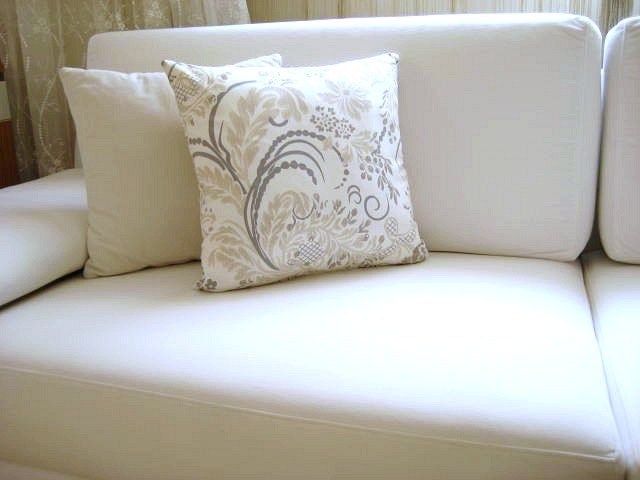 Eco-Friendly - Cotton Linen White Pillow Cover with Gray and Beige Floral Print - 18x18" - Gift for Her, for Mom - Ready to Ship