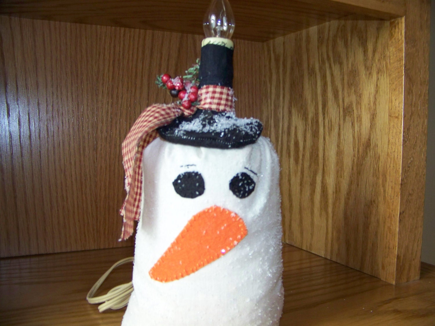 Large Primitive Glittery Snowman Lamp