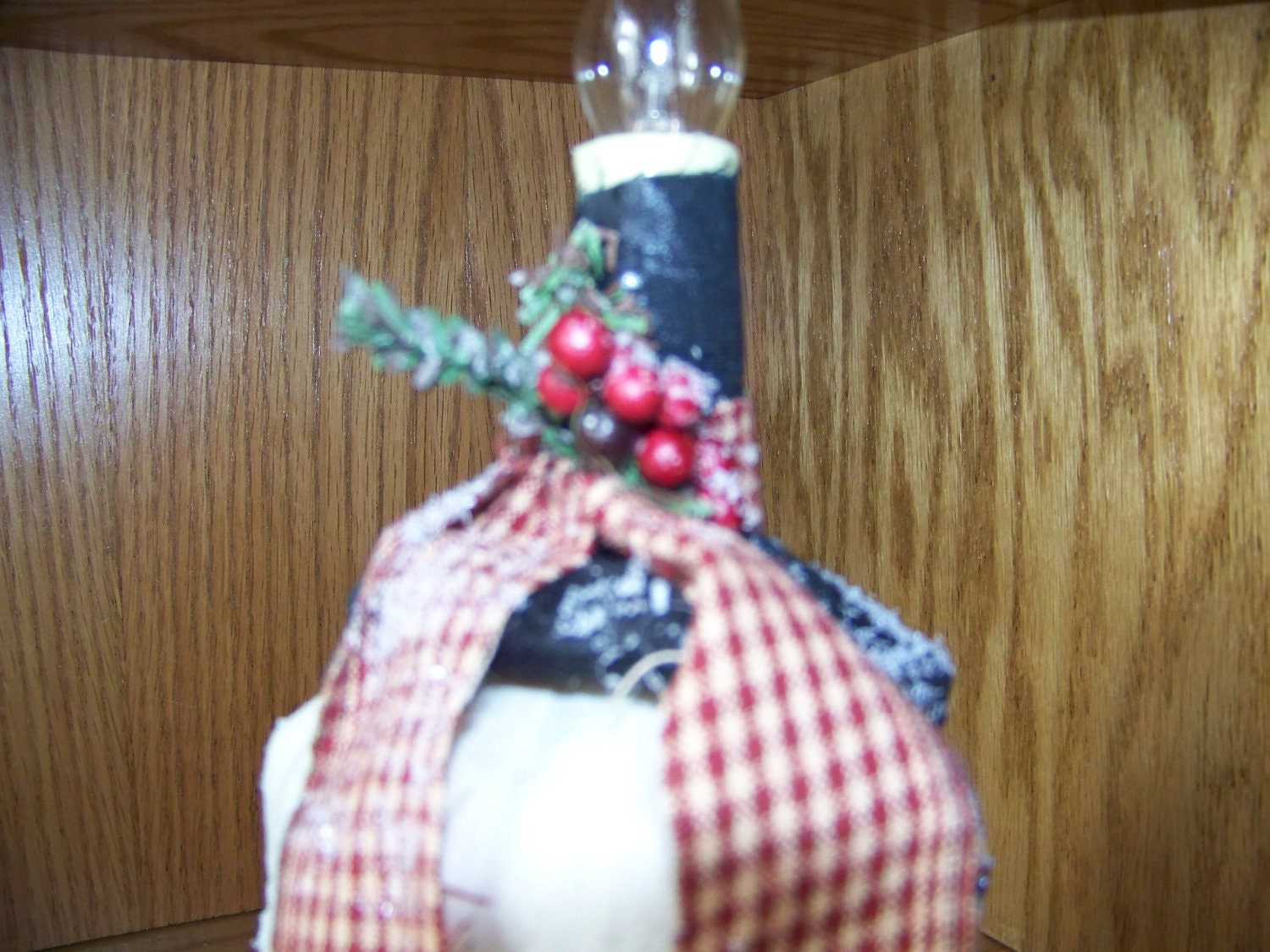 Large Primitive Glittery Snowman Lamp