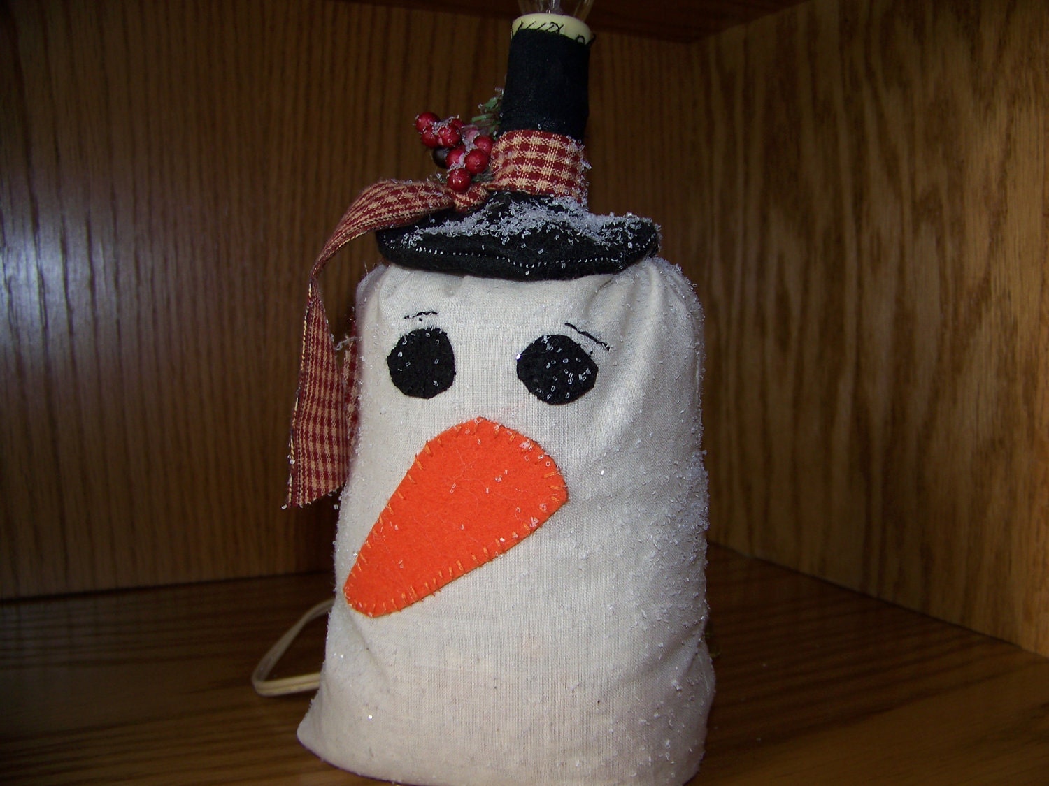 Large Primitive Glittery Snowman Lamp