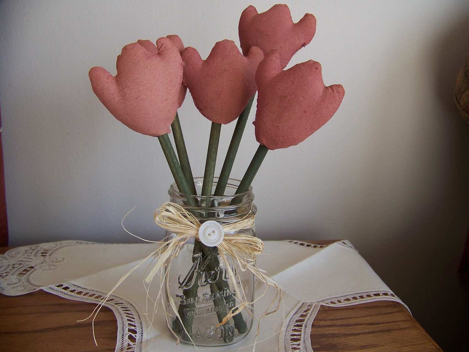 Primitive Boquet of 5 Pastel Pink Tulips for Spring