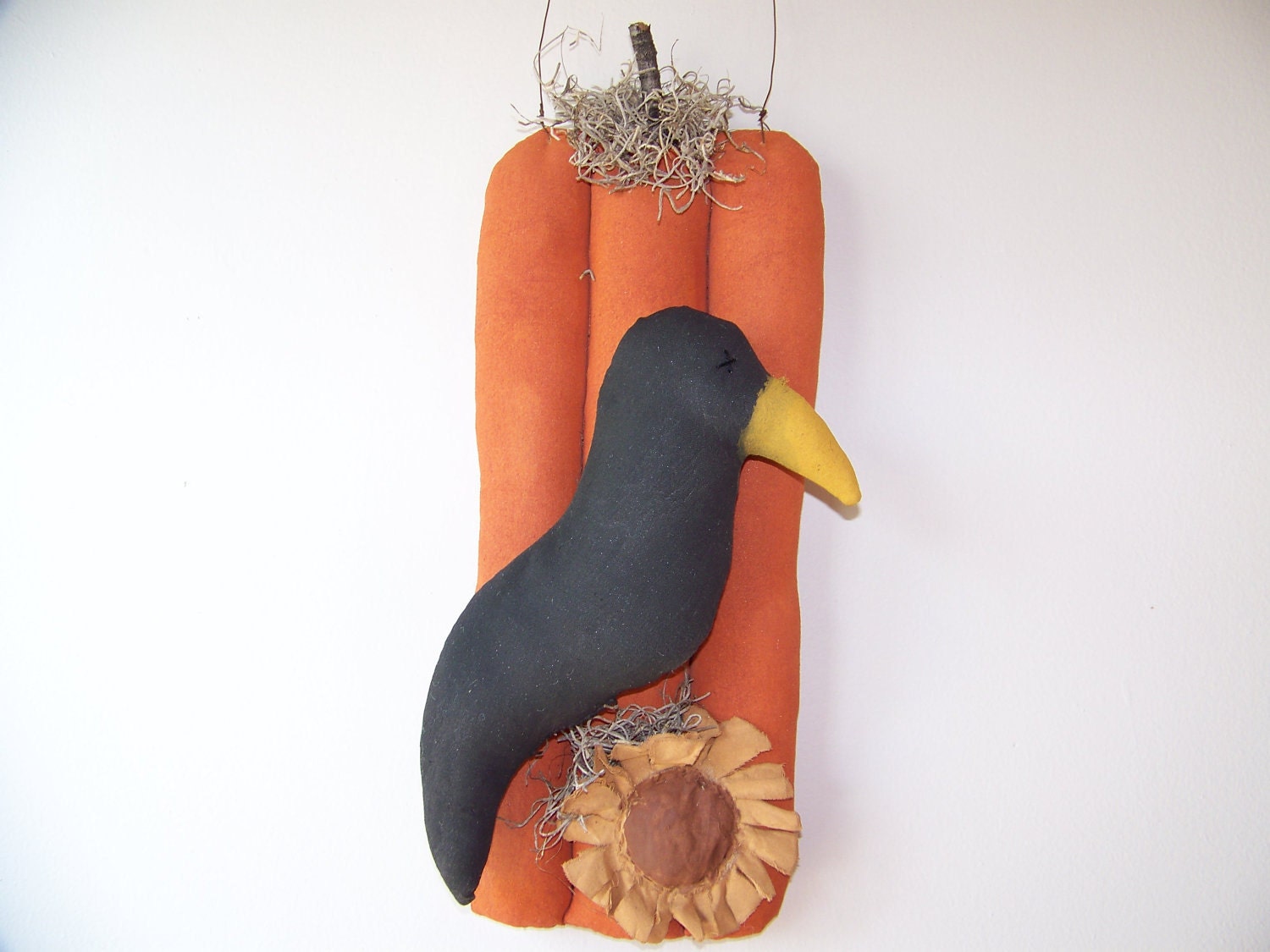 Fall Pumpkin, Crow, and Sunflower Primitive Fabric Door Greeter/Wall Hanger