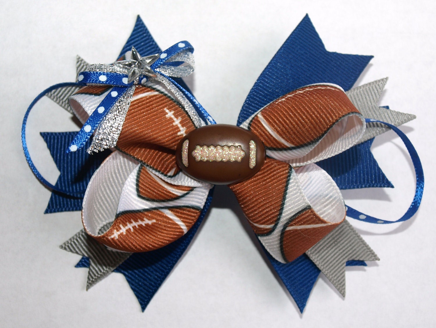 football hair bow- perfect accessory for watching the big game