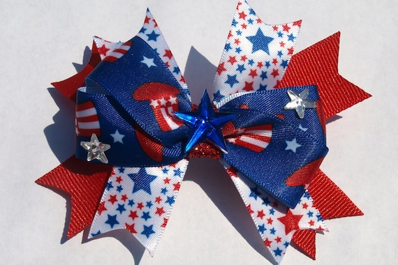 red white and blue - patriotic stars hair bow - independence day