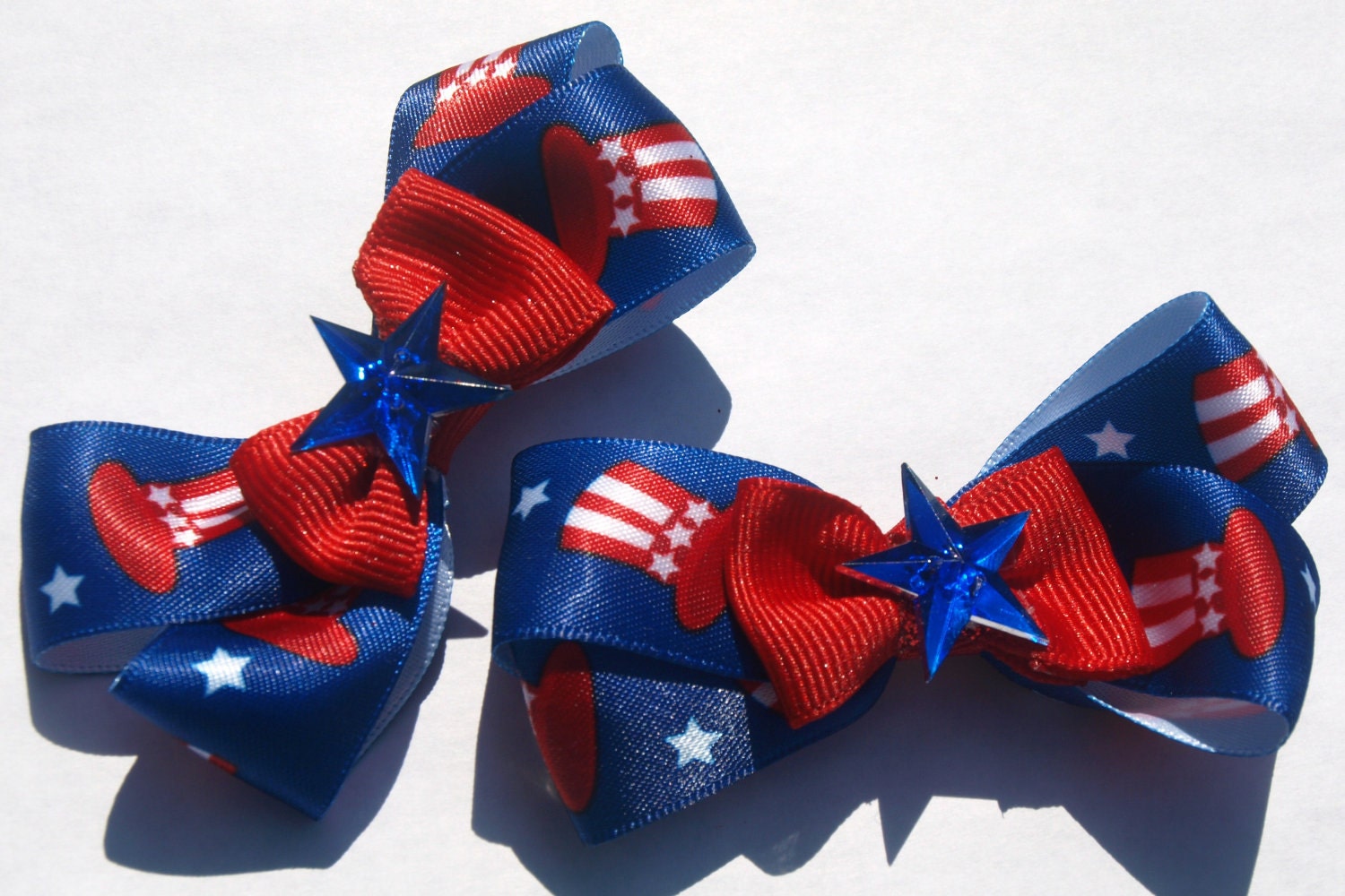 Red white and blue- pigtail bows- patriotic accessories