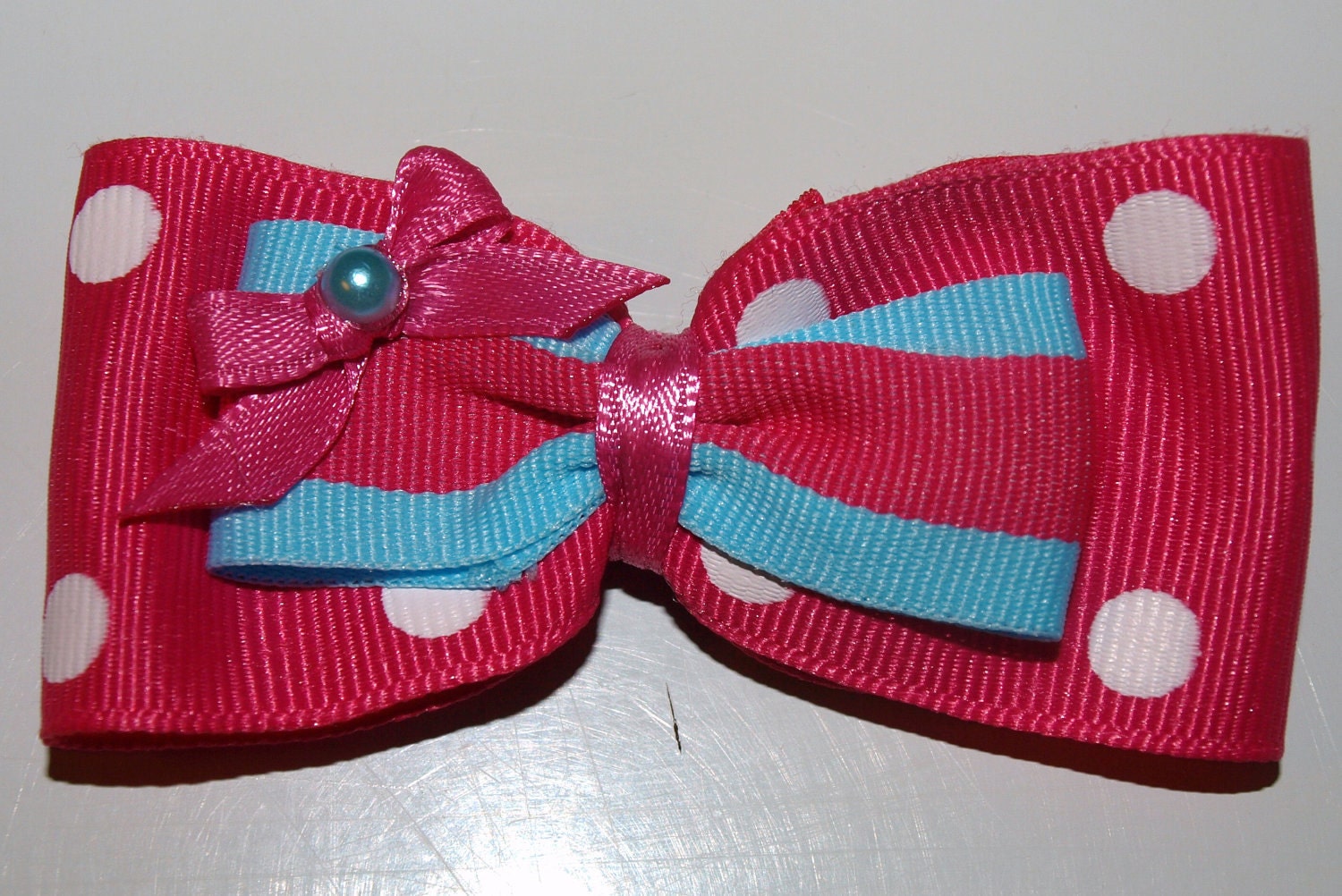 hot pink and teal bow