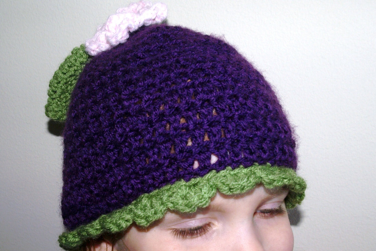 crocheted purple plum hat for kids