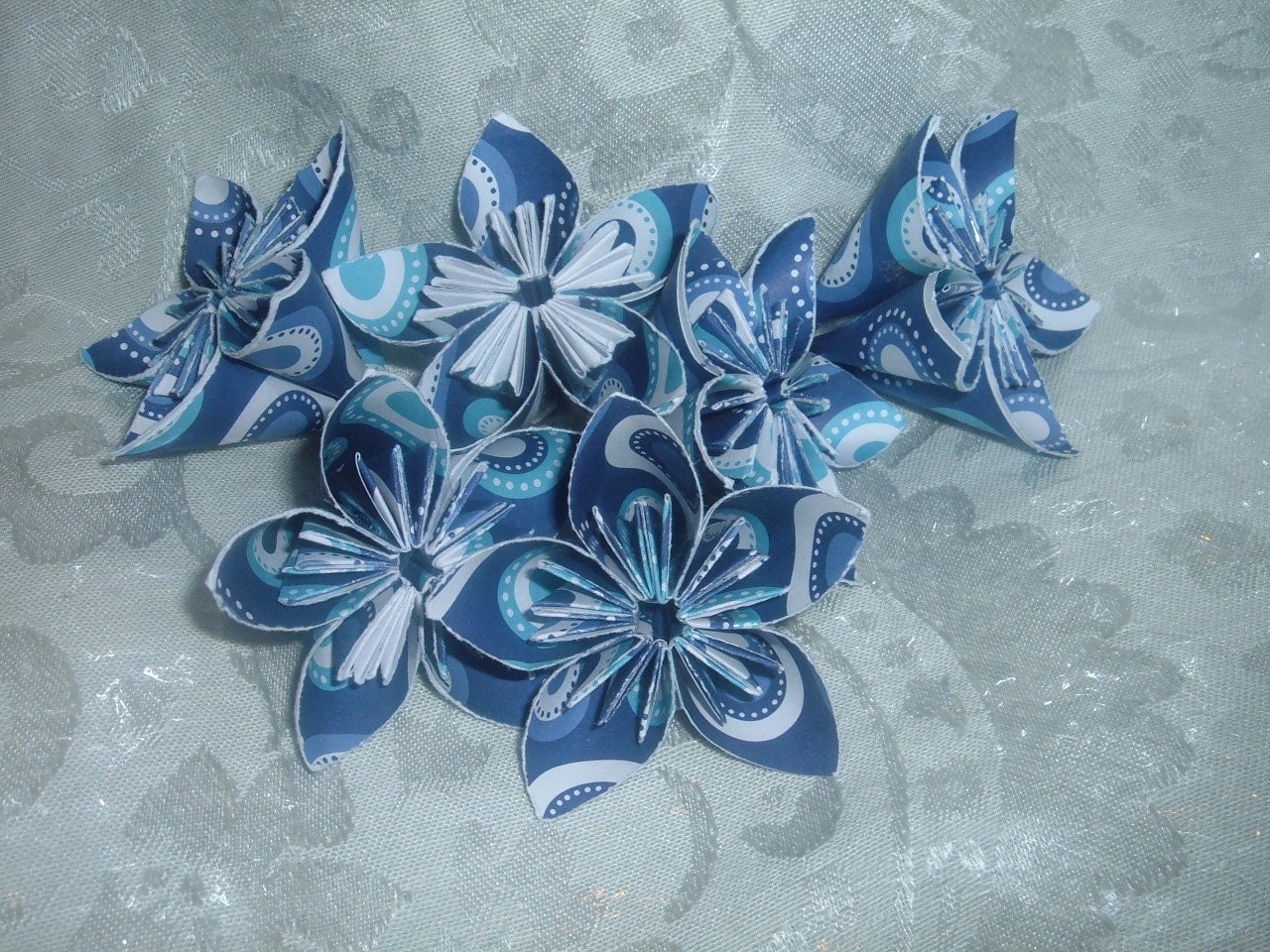 CUSTOM ORDER 6 Small Retro Blue Paper Flowers