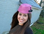 Handmade Pink Straw Cocktail Hat For Women