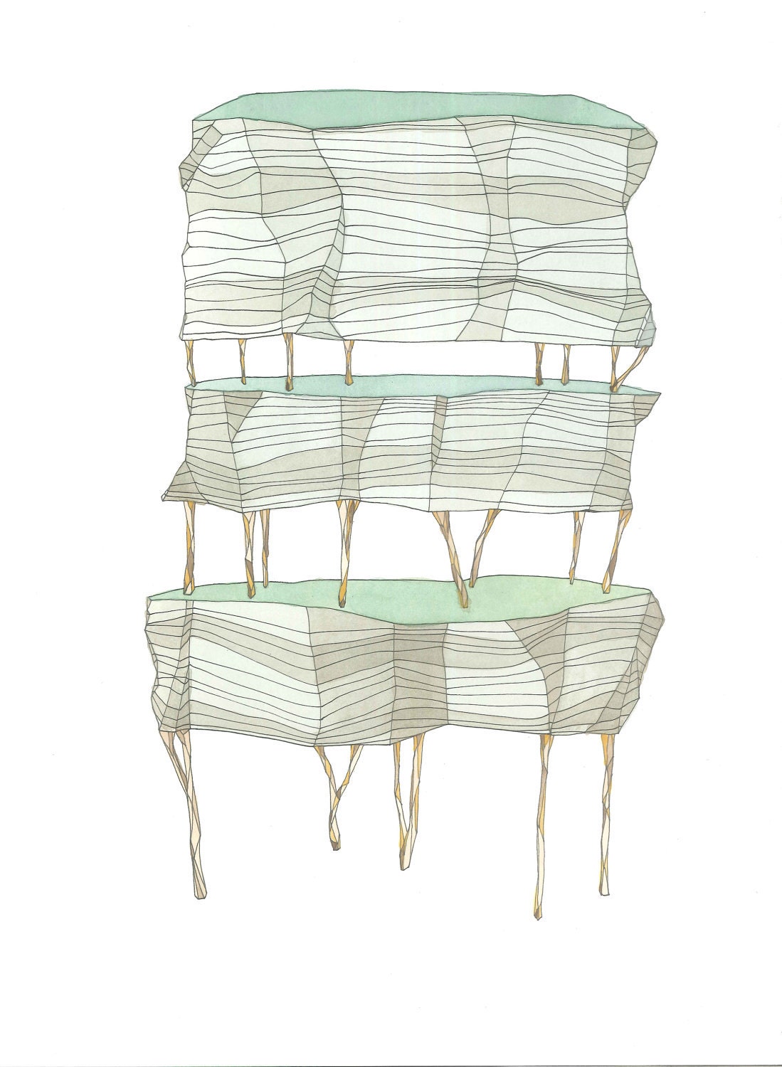 April 17, 2012 (Three-Story) - original ink and watercolor drawing