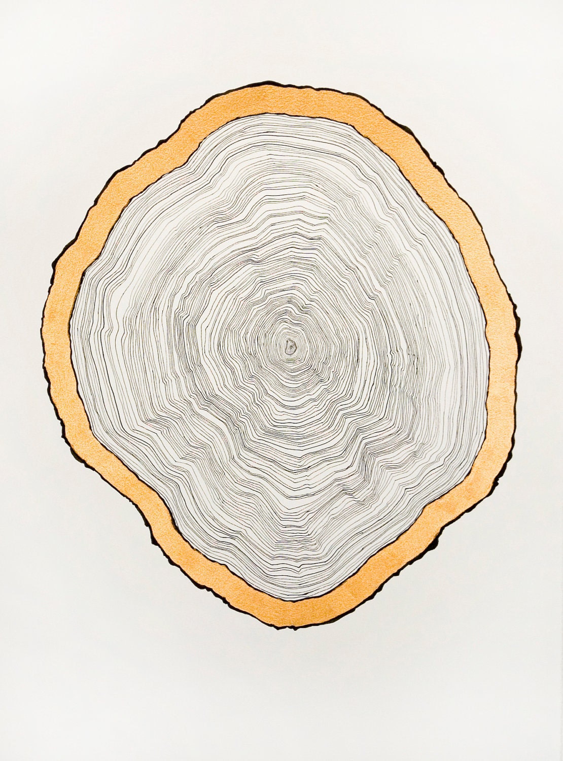 January 7, 2012 (Without) - original ink & gold paint, wood slice drawing