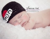 I Love Mom Baby Hat, Crochet Baby Hat, Newborn Photo Prop, Tattoo Baby Hat, I Heart Mom Hat