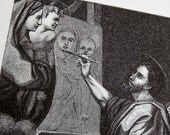 1870 French Lithograph after Raphael Saint Luke Painting the Virgin One Page Culs-de-Lampe and French Text