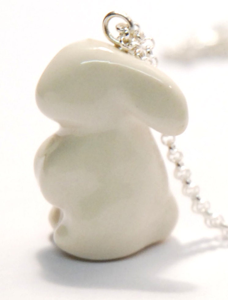 porcelain and silver bunny necklace, short chain