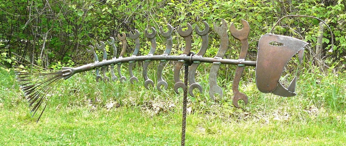 Found object welded garden art fish, Gone COASTAL