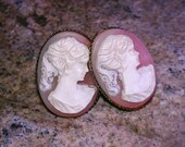 Vintage Peach Cameo clip on earrings