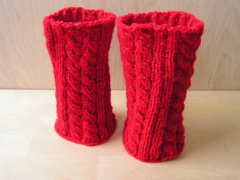 Hand knitted Boot Cuffs Leg Warmers Red