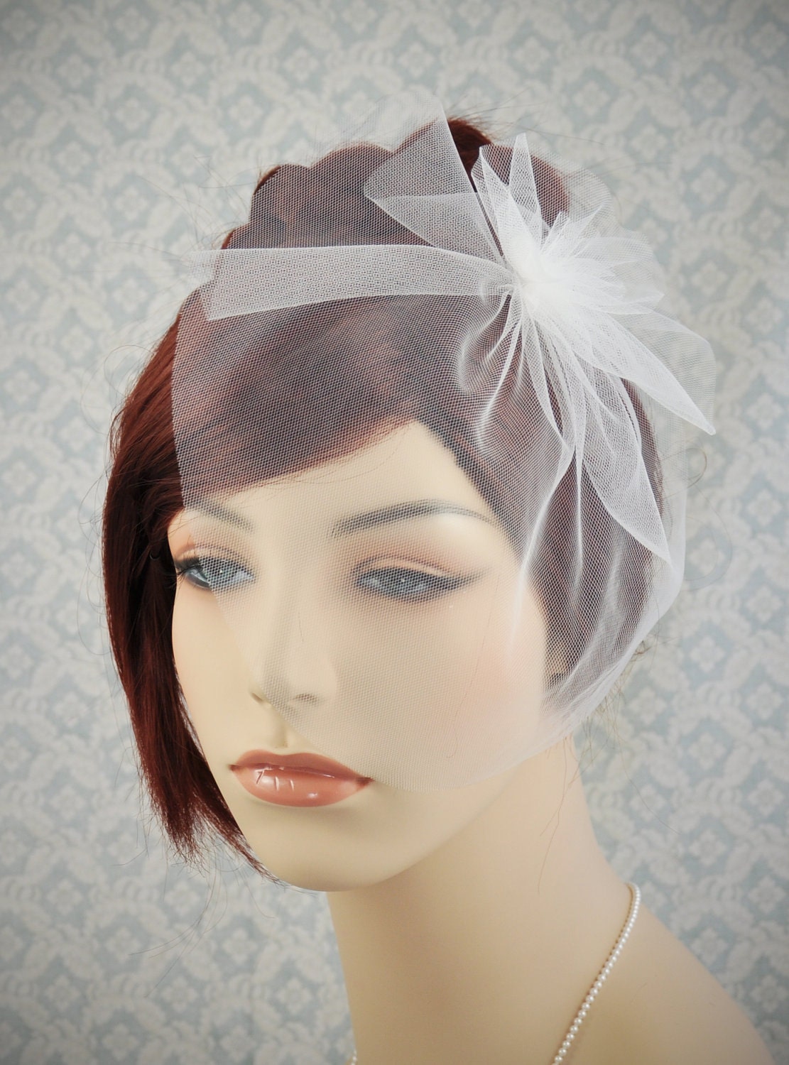 Blusher veil - wedding veil with flower, simple wedding veil in white, off-white, ivory, champagne, blush pink, or black