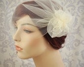 Wedding Veil - Tulle Birdcage Veil with Pouf and Vintage Millinery Stamens, Vintage Style Veil, Flower Veil, 1920s,1930's Bridal Cap