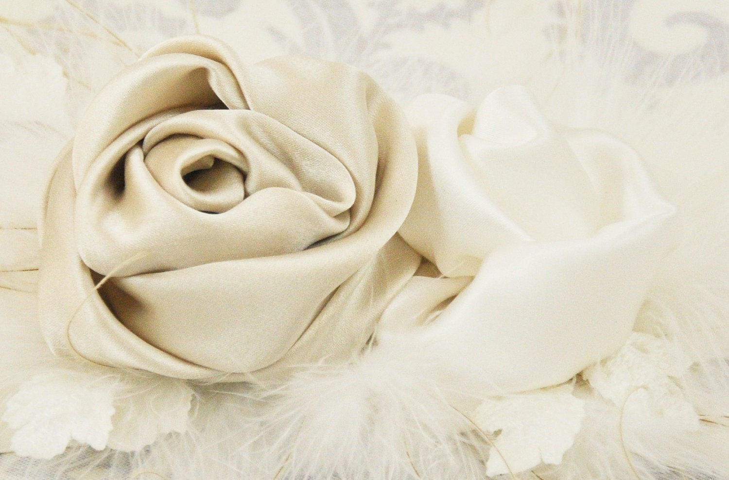Bridal Sash - Satin Sash with Silk Rosettes, wedding sash with goose feathers and peacock fronds