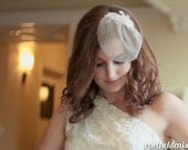 Blusher Veil - Vintage Style Birdcage Veil ivory Hand Beaded Lace Wedding Veil with tiny paper flowers - similar available in white