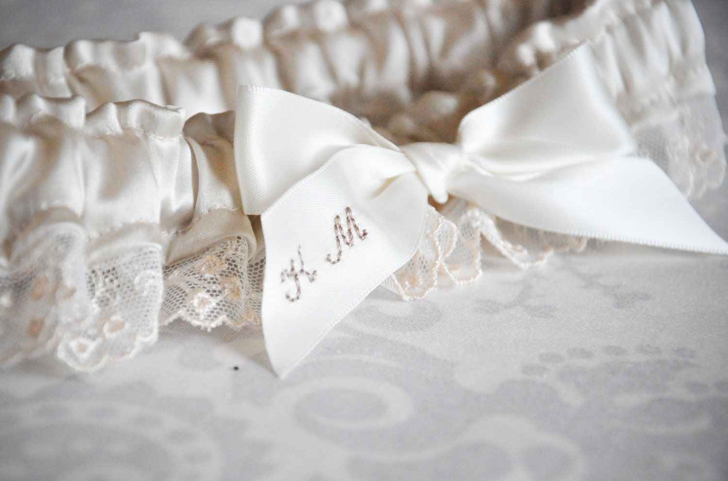Champagne Garter, Champagne Lace Garter, Champagne Silk Garter, Custom Initials