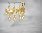 Bridesmaid gift, Bridesmaid Jewelry, Bridesmaid Earrings, Gold Earrings, Pearl Earrings, Bridal Earrings, Bridal Jewelry - set of 4