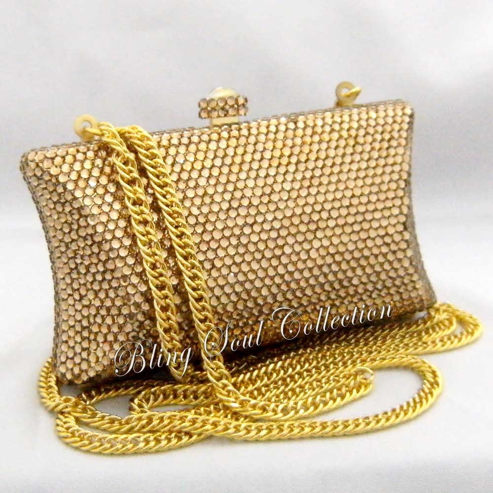 CLASSIC GOLD PILLOW Crystal Clutch Bag, Swarovski Bridal Bag