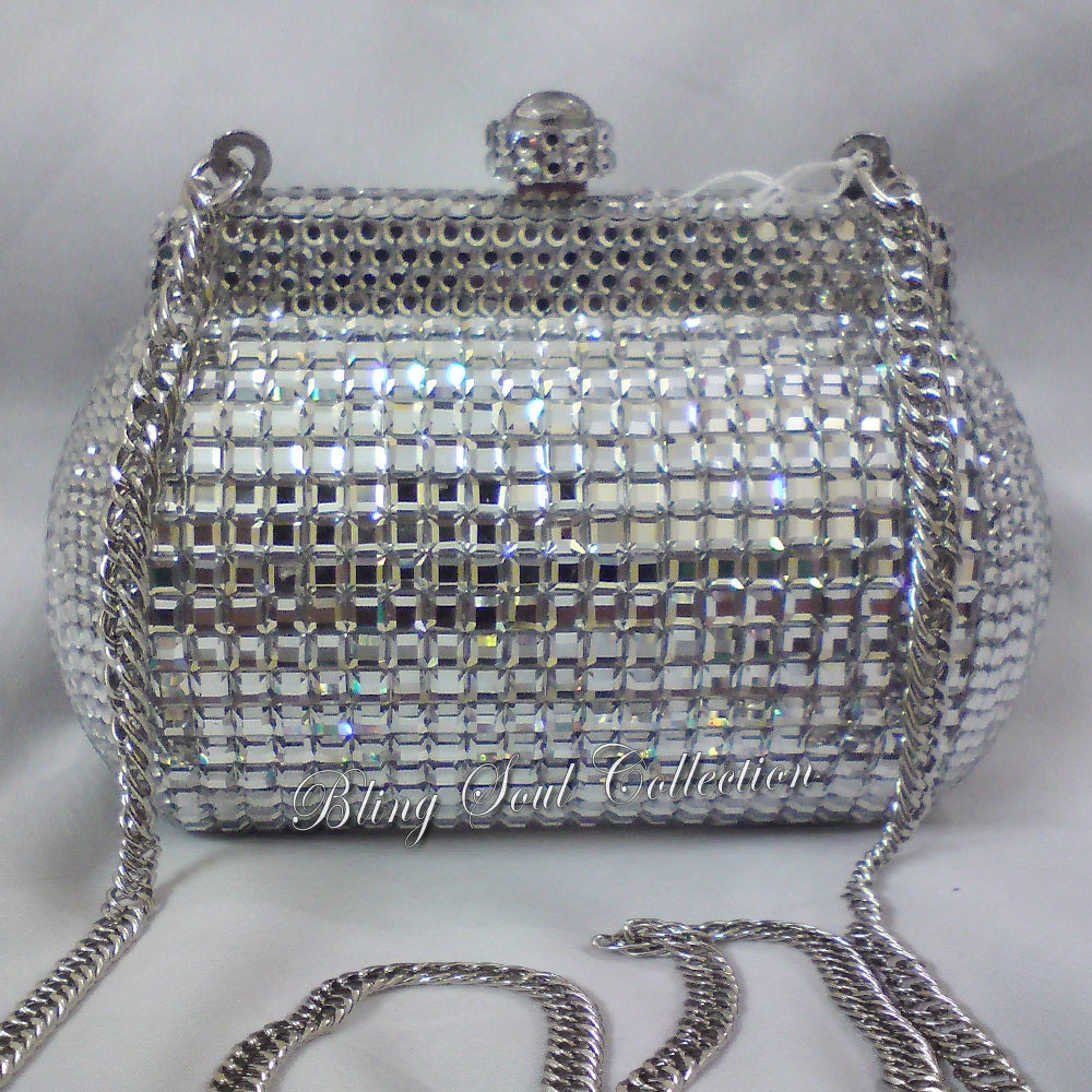 SILVER SECRET BOX Swarovski Crystal Clutch Purse