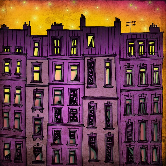 Paris purple facade  - Paris illustration - art print - Paris art illustration - Paris decor - purple illustration, France, French