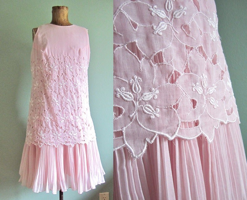 SALE 15% off use code "HELLOSUMMER" vintage 1960s dress/ 60s pink mini dress/ drop waist flapper dress S