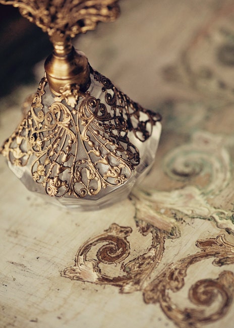 5x7 Vintage Gold Filigree Perfume Bottle Shabby Chic Girly Boudoir Photography Print