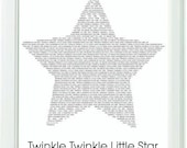 Twinkle Twinkle Little Star Children's Black and White Typography Art Print -8x10 Nursery Rhyme