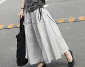 Long Linen Skirt in Grey - Ruffle Maxi Skirt Dress - Custom Made