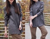 Pleated Linen Shirt Top in Grey / Formal Shirt Dress - Custom Made