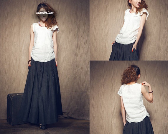 White linen Tunic Top / Shirt  - Made to order
